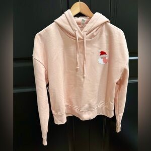 Cropped “Bubblegum” Santa hoodie. Light pink. Size M.